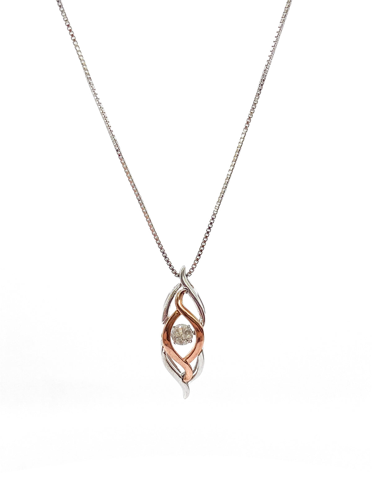 Sterling Silver and 10K Rose Gold 0.231cttw Diamond Pendant, 18&quot;