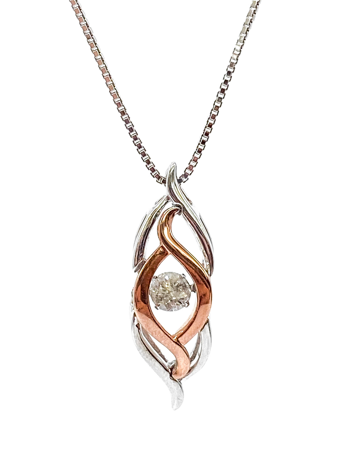 Sterling Silver and 10K Rose Gold 0.231cttw Diamond Pendant, 18&quot;