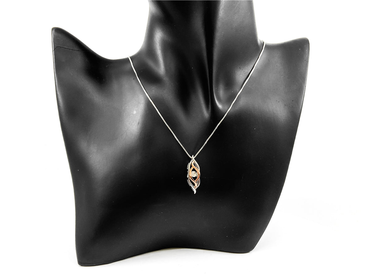 Sterling Silver and 10K Rose Gold 0.231cttw Diamond Pendant, 18&quot;