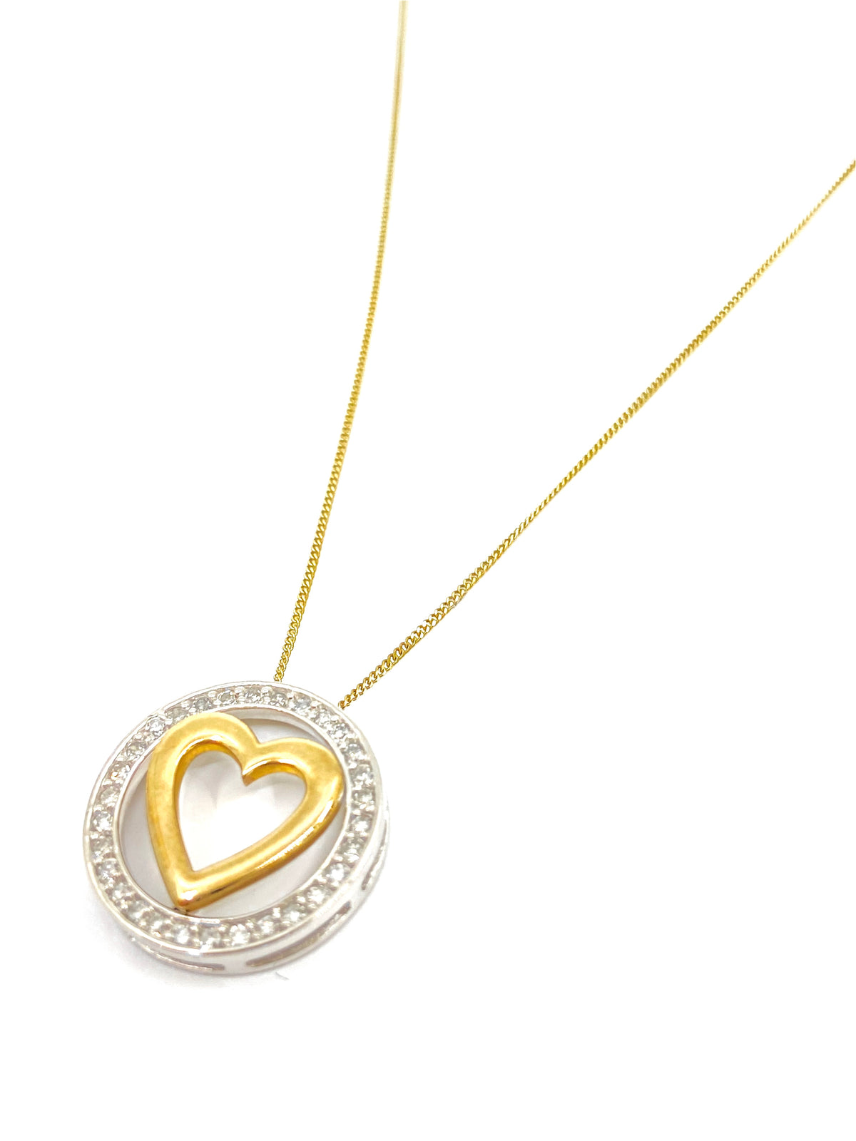 Colgante en forma de corazón con diamantes de 0,20 quilates en oro blanco y amarillo de 10 quilates, 18&quot;