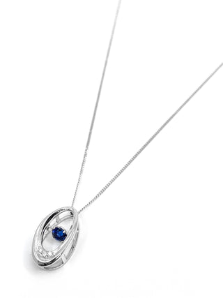 Colgante de oro blanco de 10 quilates con zafiro auténtico de 0,12 quilates y diamante de 0,013 quilates, 18"