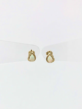 10K Yellow Gold 0.65cttw Genuine Opal and 0.03cttw Diamond Earrings