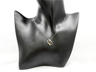 Colgante de doble círculo/eternidad/infinito con diamantes de 0,15 quilates en oro blanco y rosa de 10 quilates, 18"
