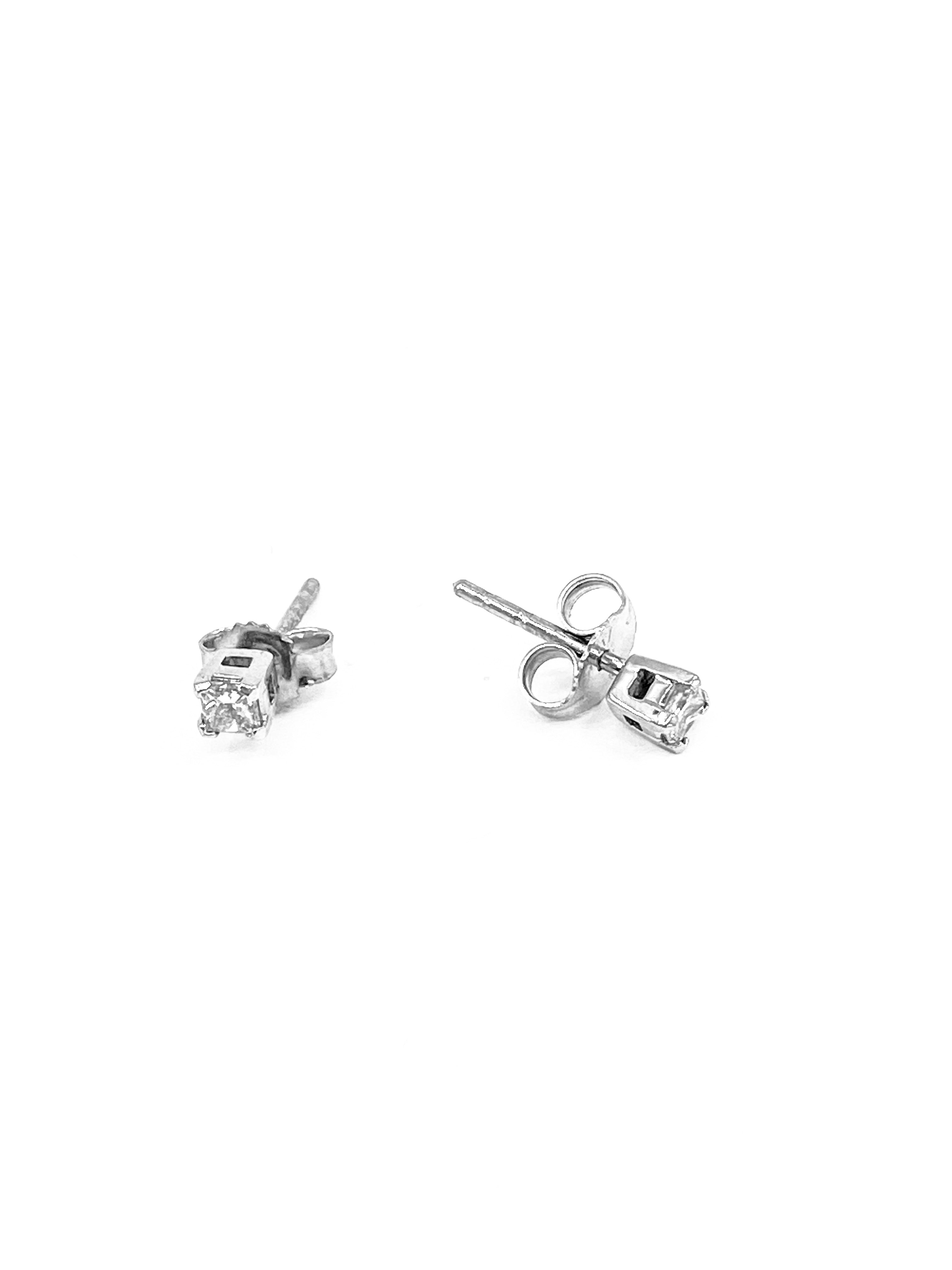 14K White Gold 0.10cttw Princess Cut Canadian Diamond Earrings