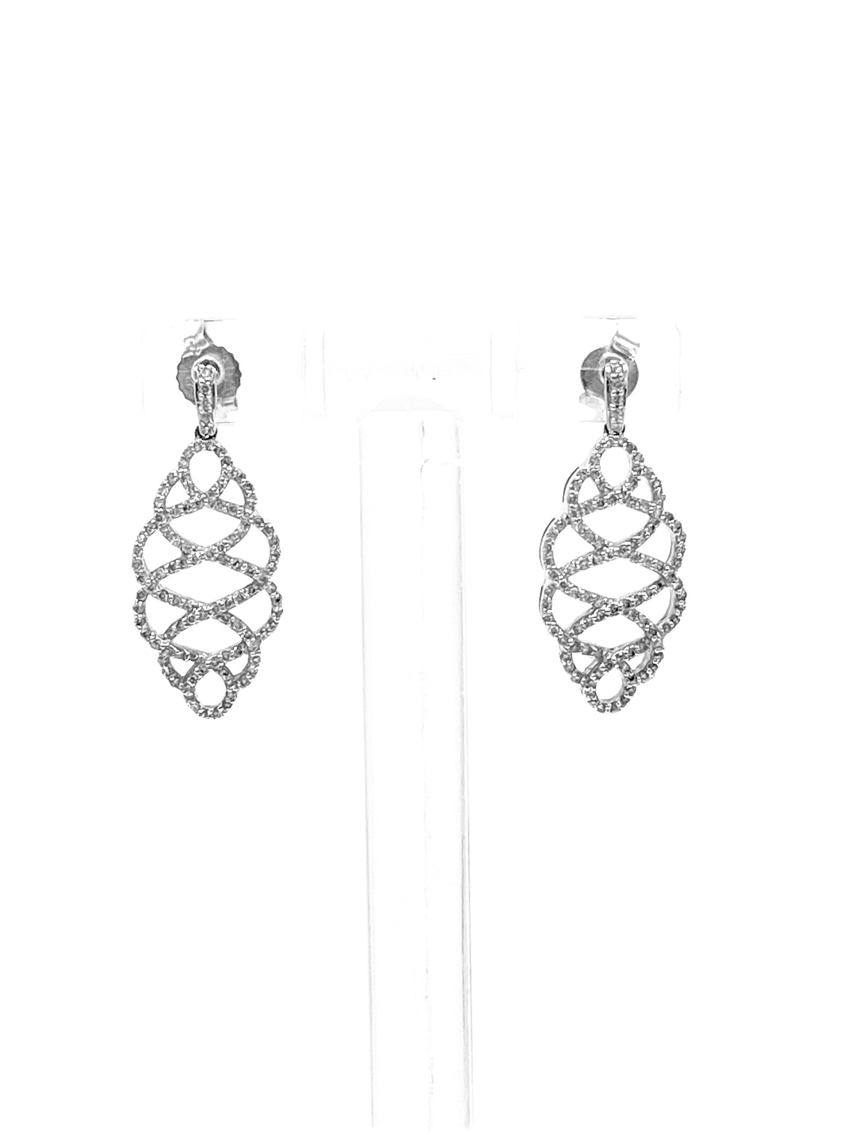 14K White Gold 0.52cttw Round Cut Diamond Dangle Earrings