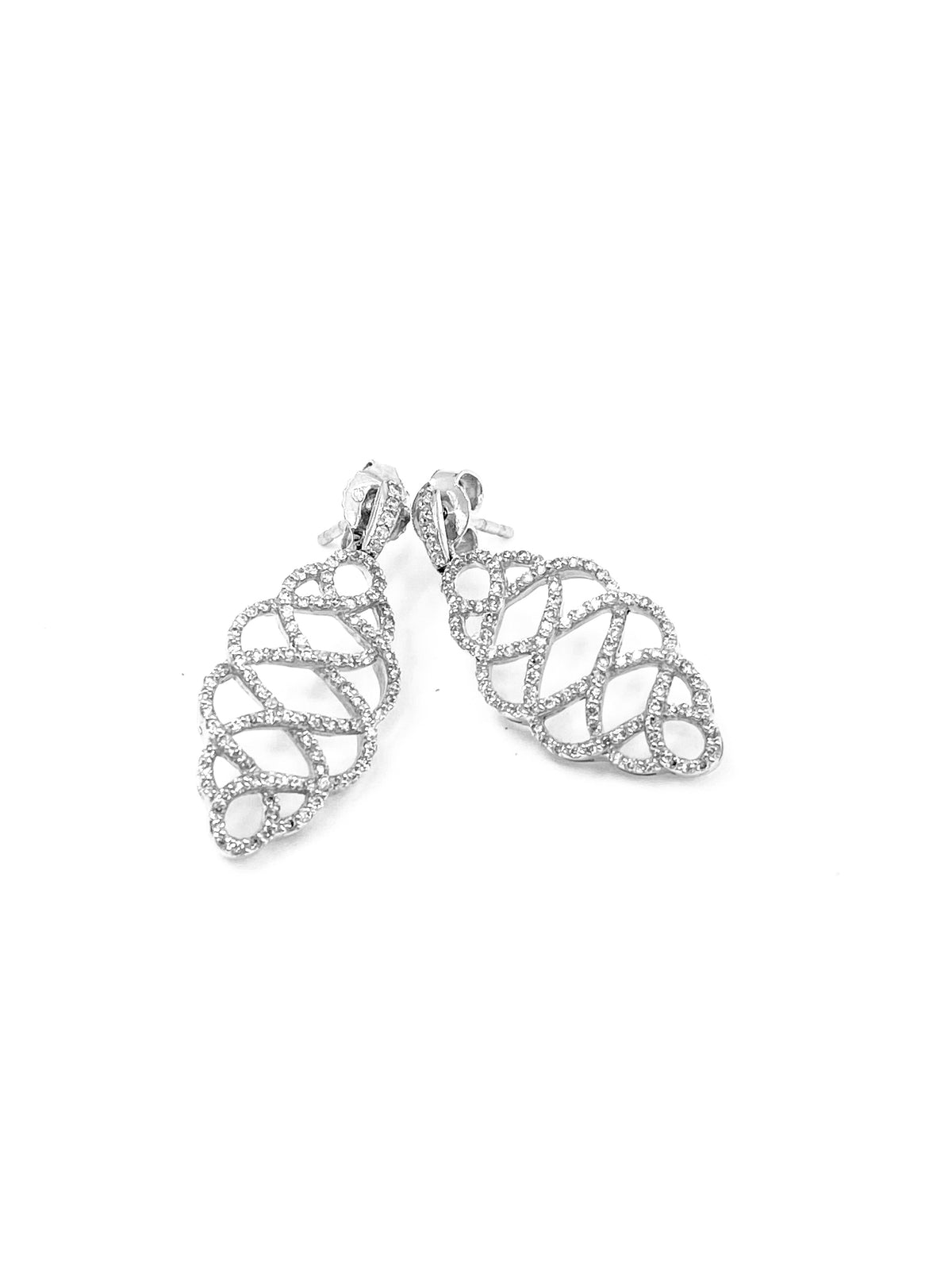 14K White Gold 0.52cttw Round Cut Diamond Dangle Earrings