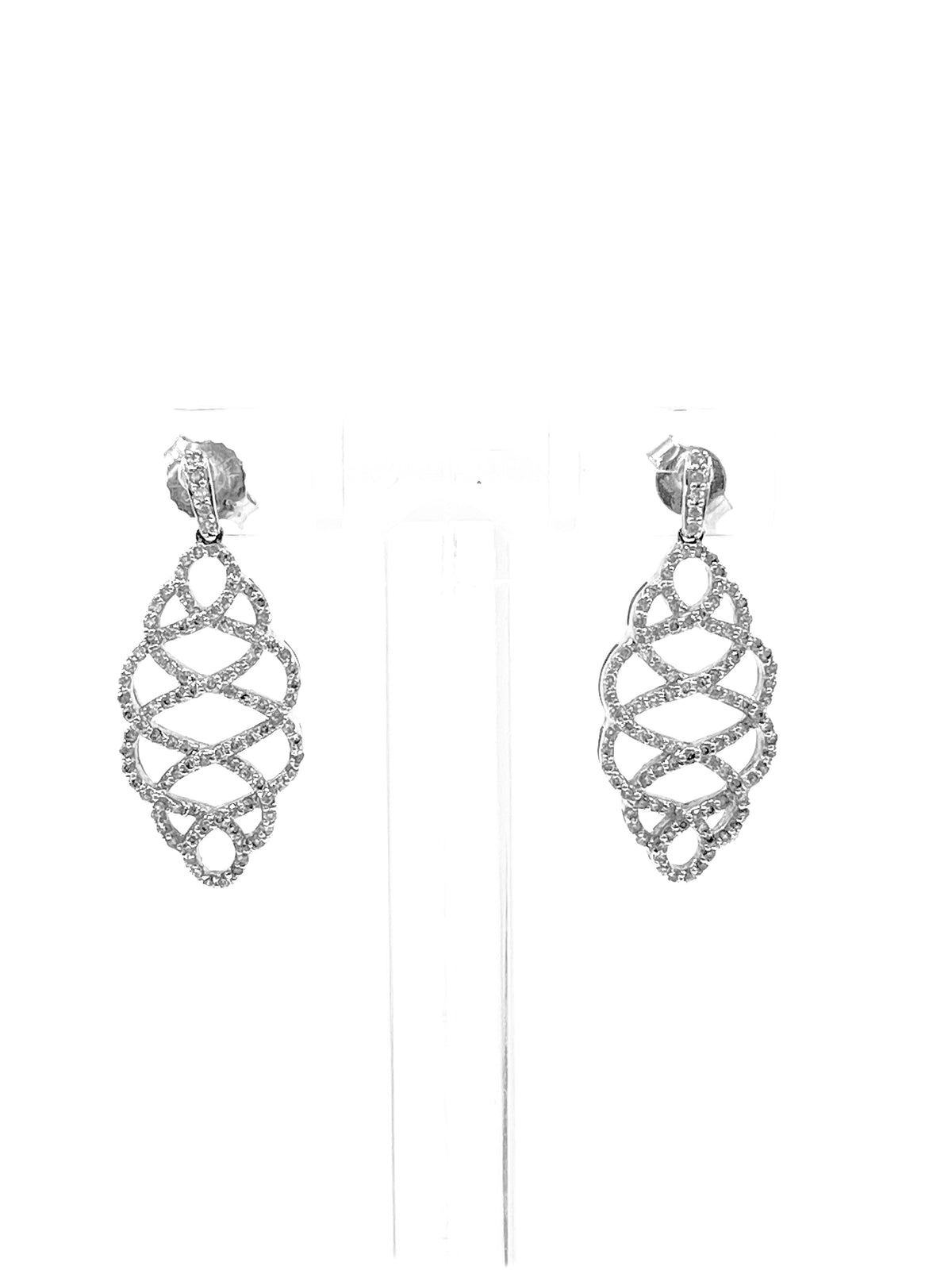 14K White Gold 0.52cttw Round Cut Diamond Dangle Earrings