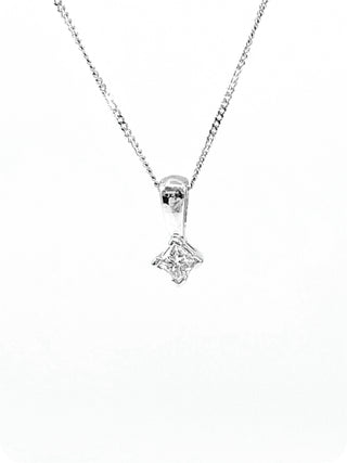 Collar de diamantes canadienses de talla princesa de 0,10 quilates en oro blanco de 14 quilates, 18"
