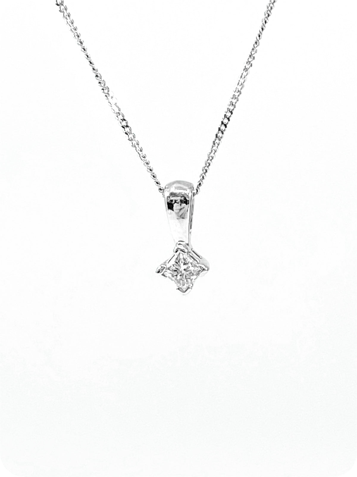 14K White Gold 0.10cttw Princess Cut Square Cut Canadian Diamond Necklace, 18”