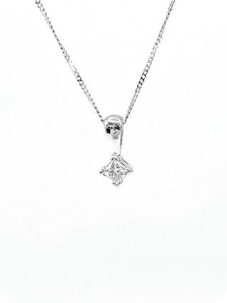 14K White Gold 0.17cttw Princess Cut Square Cut Canadian Diamond Necklace, 18”