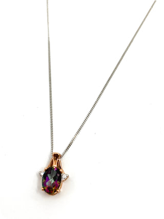 Colgante de oro blanco y rosa de 10 quilates con topacio místico de 1,00 quilates y diamante de 0,02 quilates, 18"