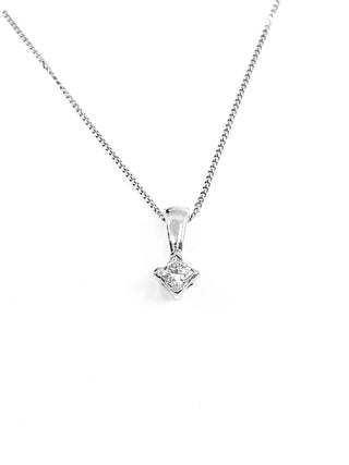 Collar de diamantes canadienses de talla princesa de 0,10 quilates en oro blanco de 14 quilates, 18"