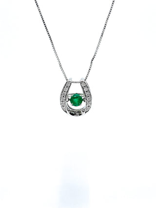 10K White Gold 0.15cttw Round Cut Genuine Emerald and0.07cttw Round Cut  Diamonds Necklace, 18”