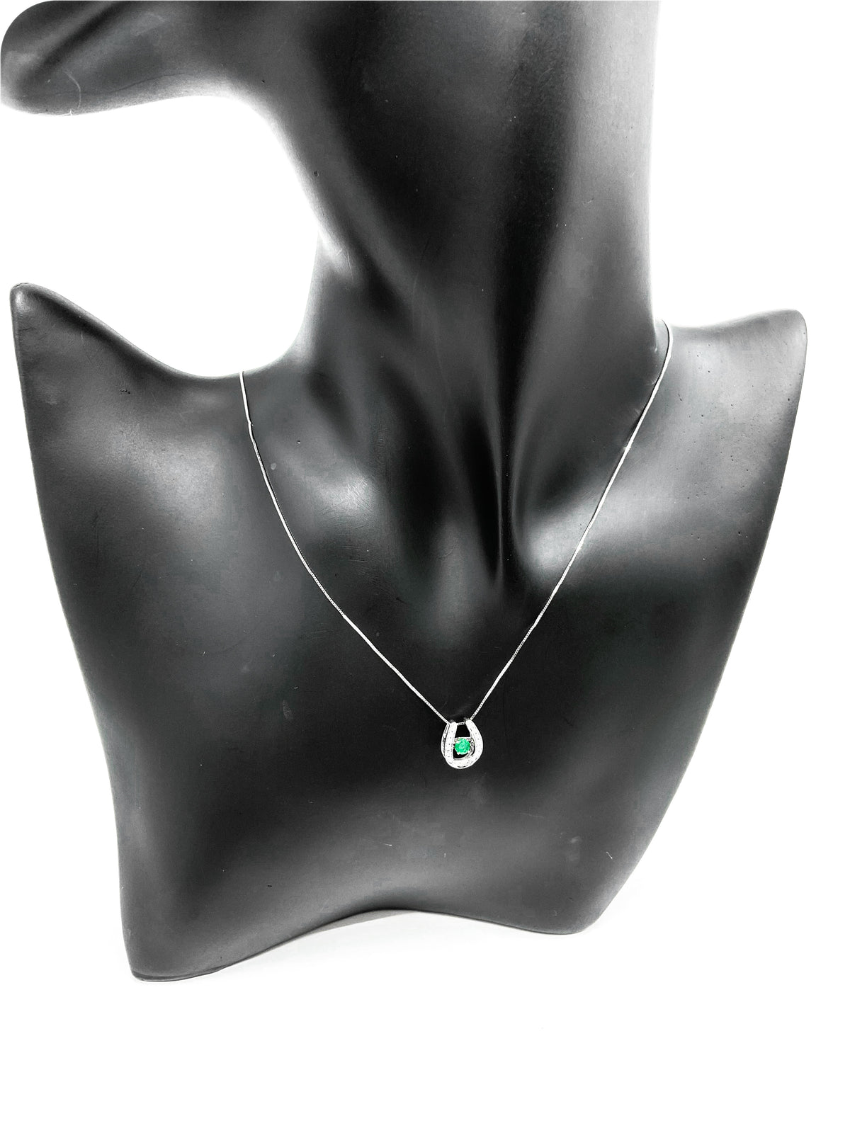 10K White Gold 0.15cttw Round Cut Genuine Emerald and0.07cttw Round Cut  Diamonds Necklace, 18”