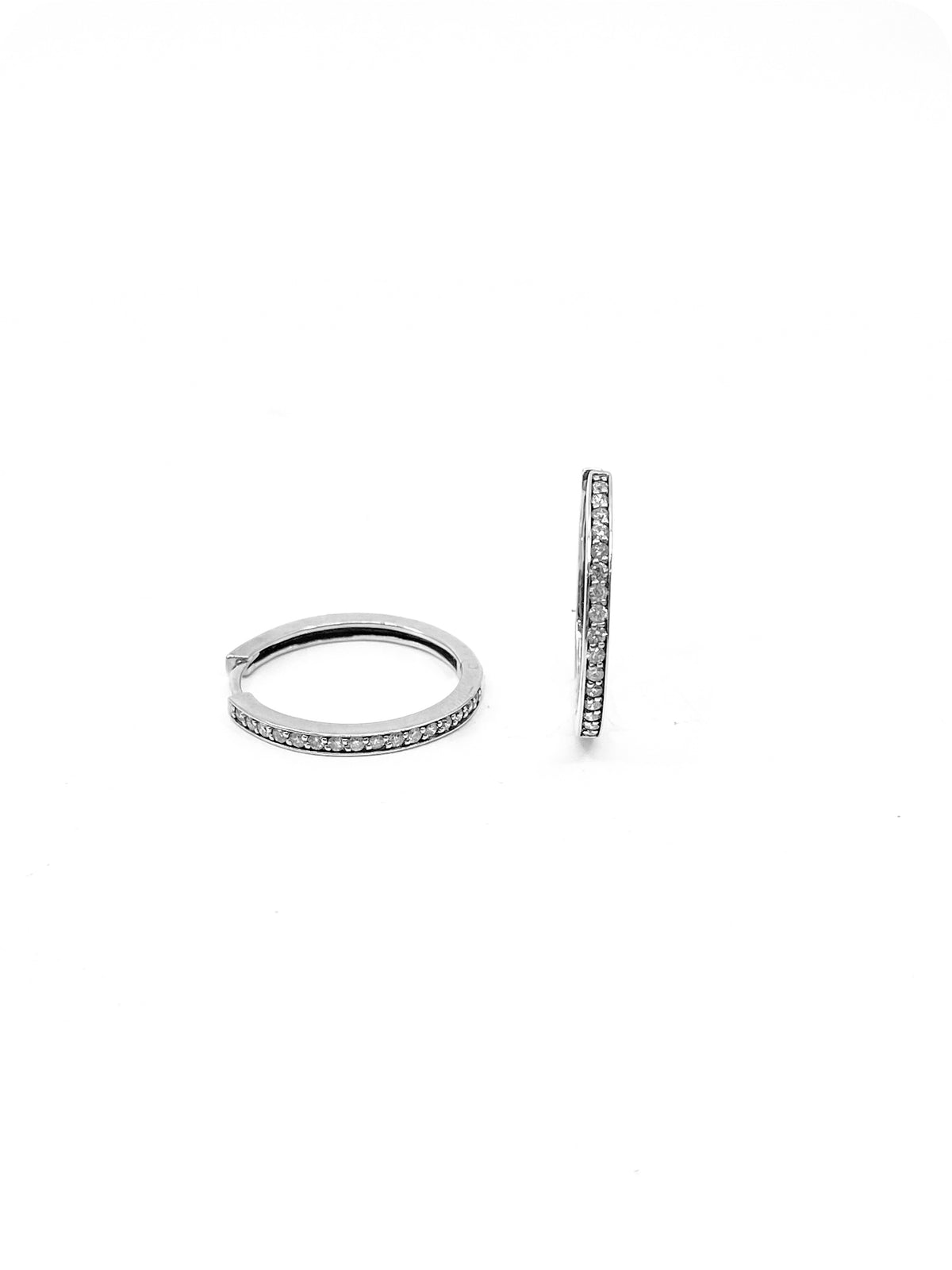 10K White Gold 0.25cttw Diamond Hoop Huggie Hinged Earrings