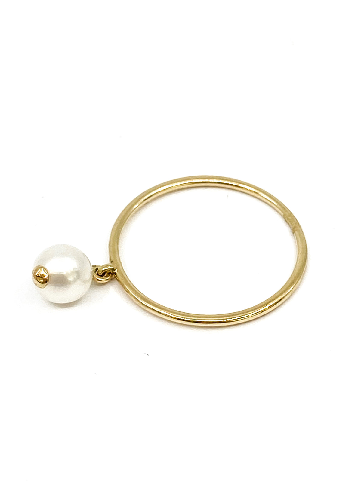 Anillo de perlas genuinas de agua dulce de 6 mm, oro amarillo de 10 quilates, tamaño 6,5