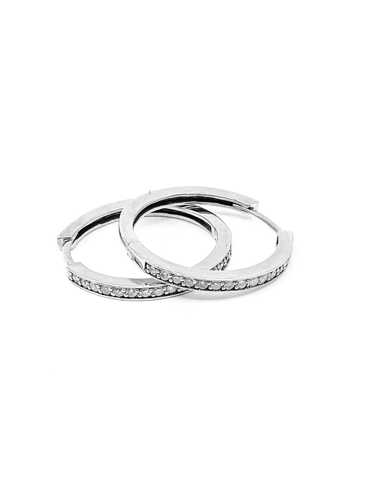 10K White Gold 0.25cttw Diamond Hoop Huggie Hinged Earrings