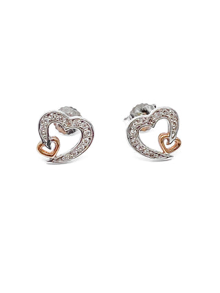 10K White & Rose Gold 0.12cttw Diamond Heart Stud Earrings