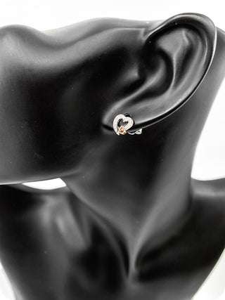 10K White & Rose Gold 0.12cttw Diamond Heart Stud Earrings