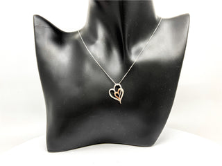 Colgante de doble corazón con diamantes de 0,035 quilates en oro blanco y rosa de 10 quilates, 18"
