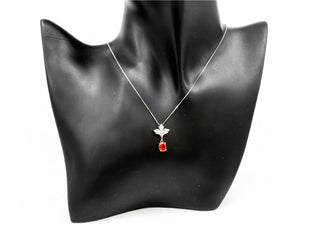 10K White & Yellow Gold 0.50cttw Genuine Fire Opal & 0.08cttw Diamond Pendant, 18"
