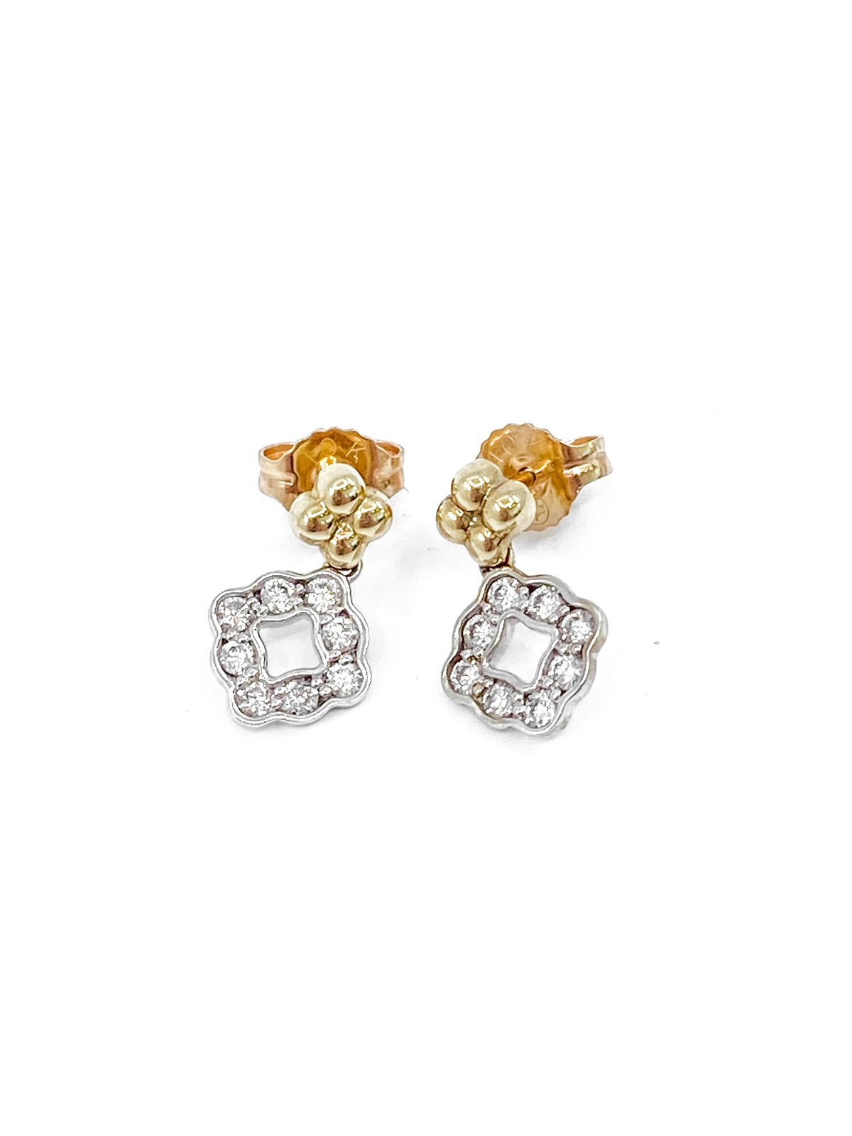 Pendientes colgantes/colgantes de diamantes de 0,25 quilates de oro blanco y amarillo de 10 quilates