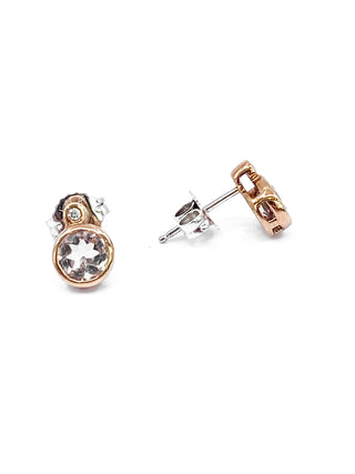10K White and Rose Gold 0.96cttw Genuine Morganite & 0.02cttw Diamond Stud Earrings