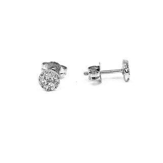 Aretes en forma de racimo de diamantes de talla redonda de 0,33 quilates en oro blanco de 14 quilates