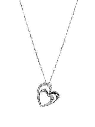 Colgante de doble corazón con diamantes de 0,03 quilates en oro blanco de 10 quilates, 18"