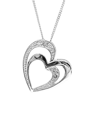 Colgante de doble corazón con diamantes de 0,03 quilates en oro blanco de 10 quilates, 18"