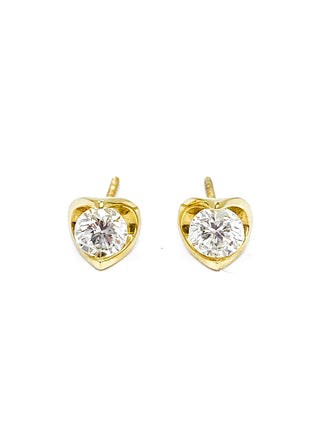 Aretes Meza Luna de oro amarillo de 14 quilates con diamantes canadienses de 0,12 quilates y cierres de rosca