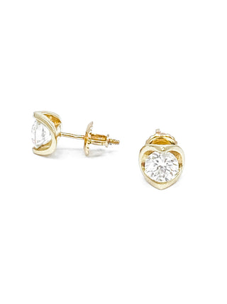 Aretes de oro amarillo de 14 quilates con diamantes canadienses de talla redonda de 1,00 quilates