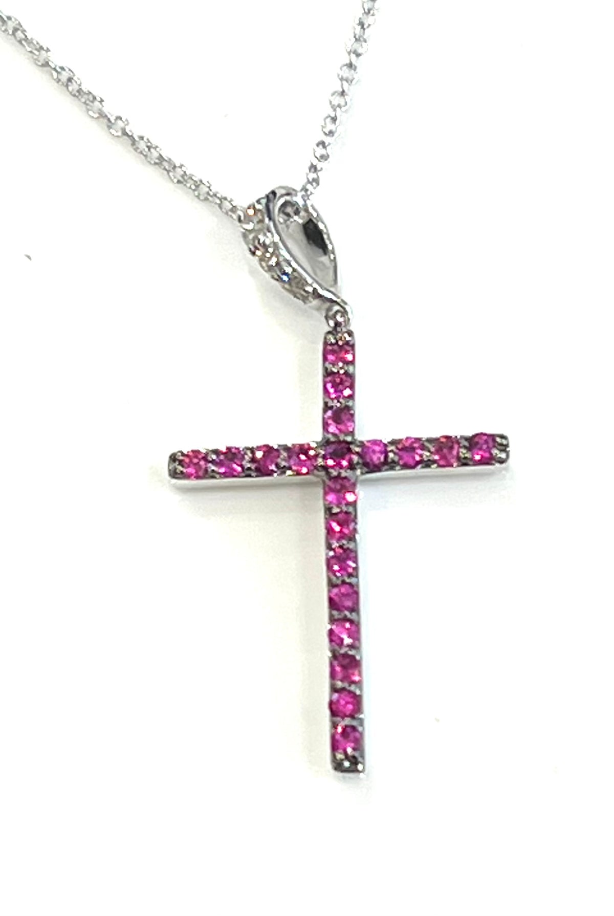 10K White Gold 0.20cttw Ruby and 0.03cttw Diamond Cross Pendant - 18 inches