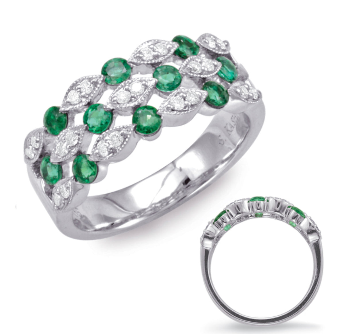 14K White Gold 0.53cttw Emeralds and 0.20cttw Diamond Ring - Size 7