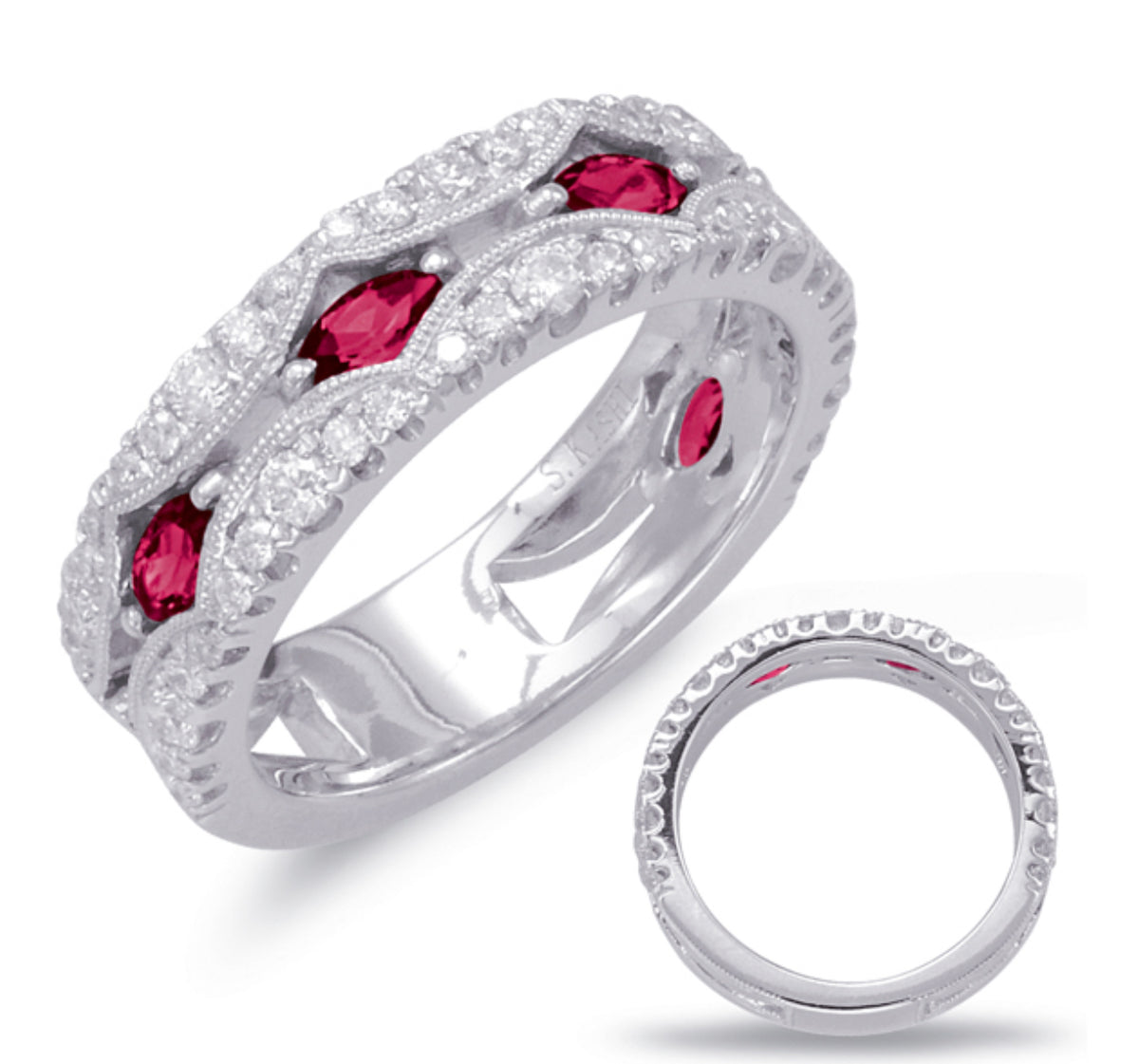 14K White Gold 0.65cttw Ruby and 0.58cttw Diamond Ring - Size 7