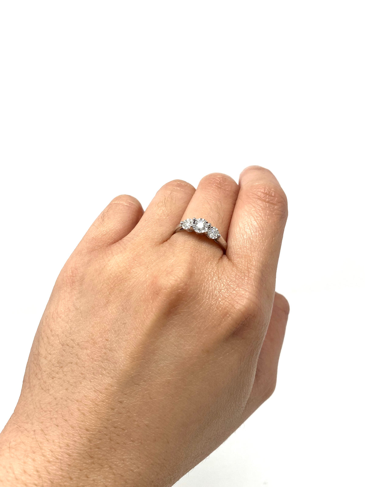 10K White Gold 0.29cttw 3 Stone Diamond Engagement Ring - Size 6.5
