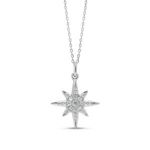 Colgante de estrella del norte con diamantes de 0,10 quilates en oro blanco de 10 quilates, 18&quot;