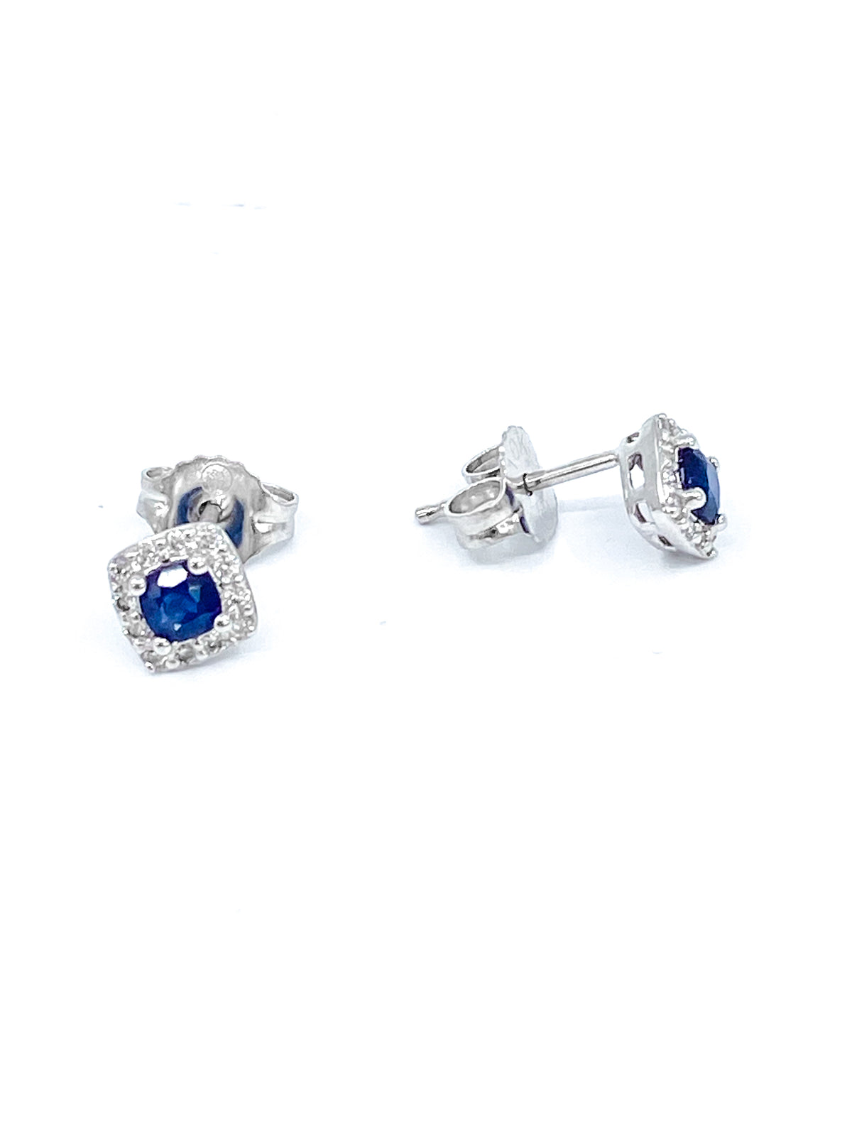 10K White Gold 0.40cttw Genuine Sapphire &amp; 0.12cttw Diamond Halo Stud Earrings