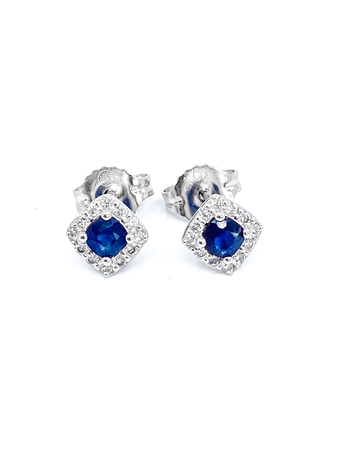 10K White Gold 0.40cttw Genuine Sapphire &amp; 0.12cttw Diamond Halo Stud Earrings