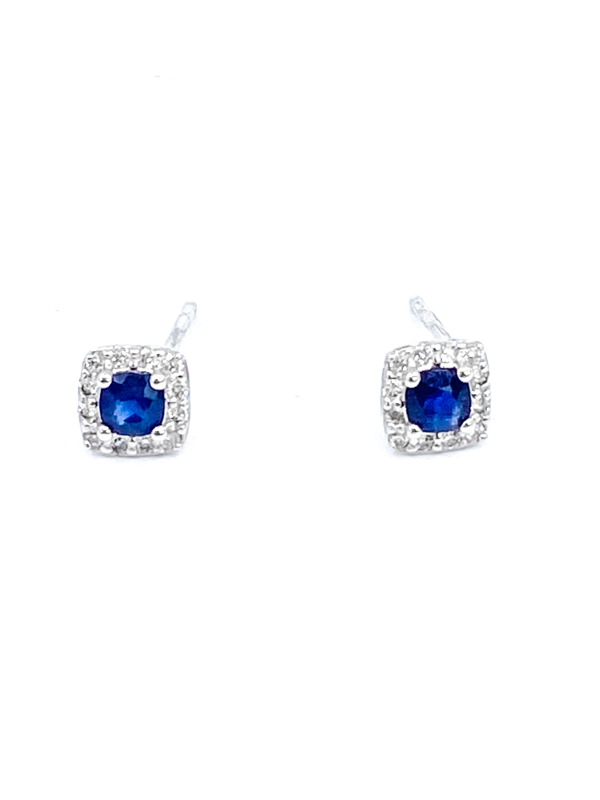 10K White Gold 0.40cttw Genuine Sapphire &amp; 0.12cttw Diamond Halo Stud Earrings