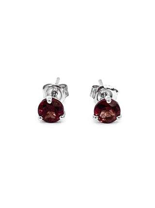 Arete de oro blanco de 10 quilates con granate de talla redonda de 1,30 quilates