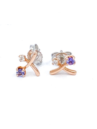 14K White & Rose Gold 0.16cttw Genuine Tanzanite & 0.05cttw Canadian Diamond Earrings