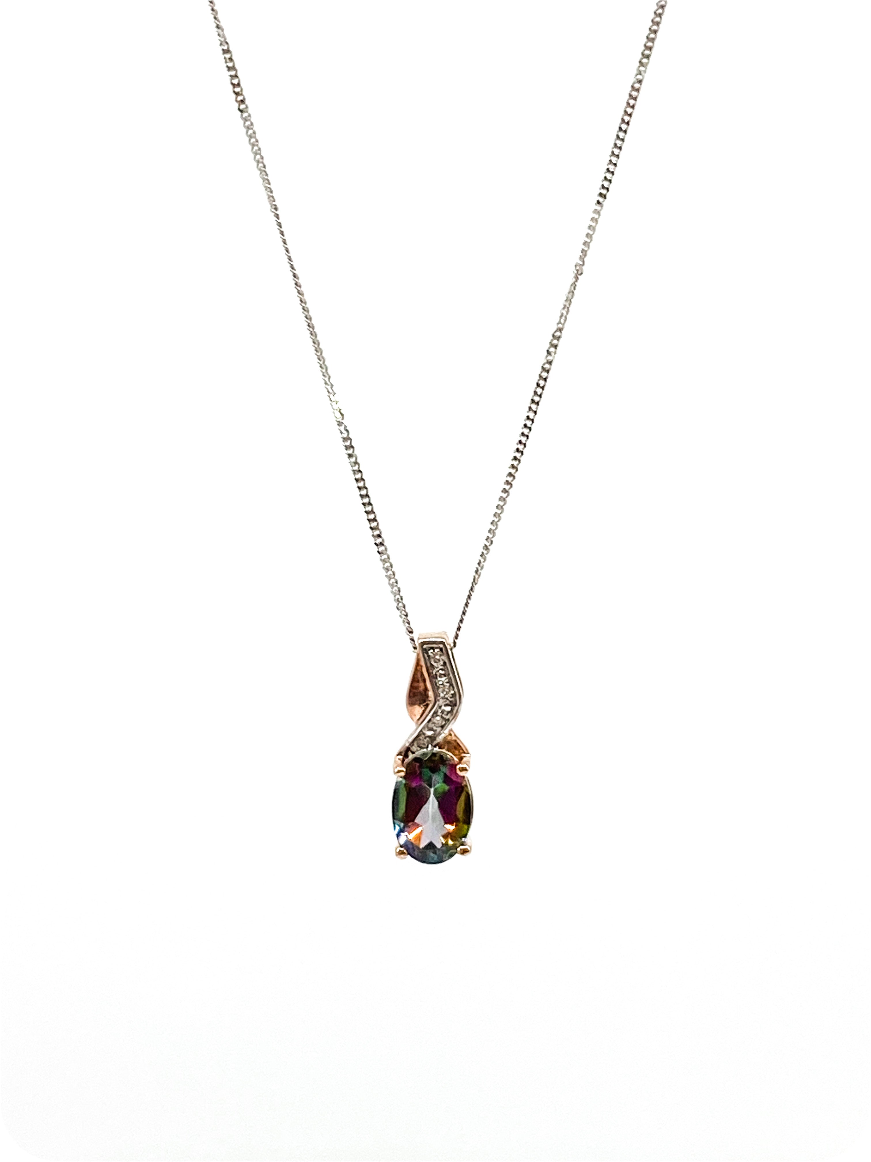10K White and Rose Gold 1.00cttw Mystic Topaz & 0.012cttw Diamond Pendant, 18"