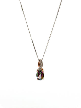 10K White and Rose Gold 1.00cttw Mystic Topaz & 0.012cttw Diamond Pendant, 18"