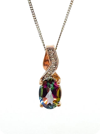 10K White and Rose Gold 1.00cttw Mystic Topaz & 0.012cttw Diamond Pendant, 18"
