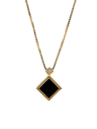 10K Yellow Gold 6mm Onyx & 0.04cttw Canadian Diamond Pendant, 18"