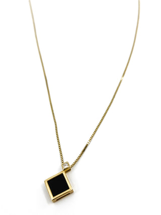 10K Yellow Gold 6mm Onyx & 0.04cttw Canadian Diamond Pendant, 18"