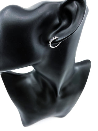 Pendientes tipo argolla con bisagras Huggie de oro blanco de 10 quilates, zafiro auténtico de 0,20 quilates y diamantes de 0,04 quilates