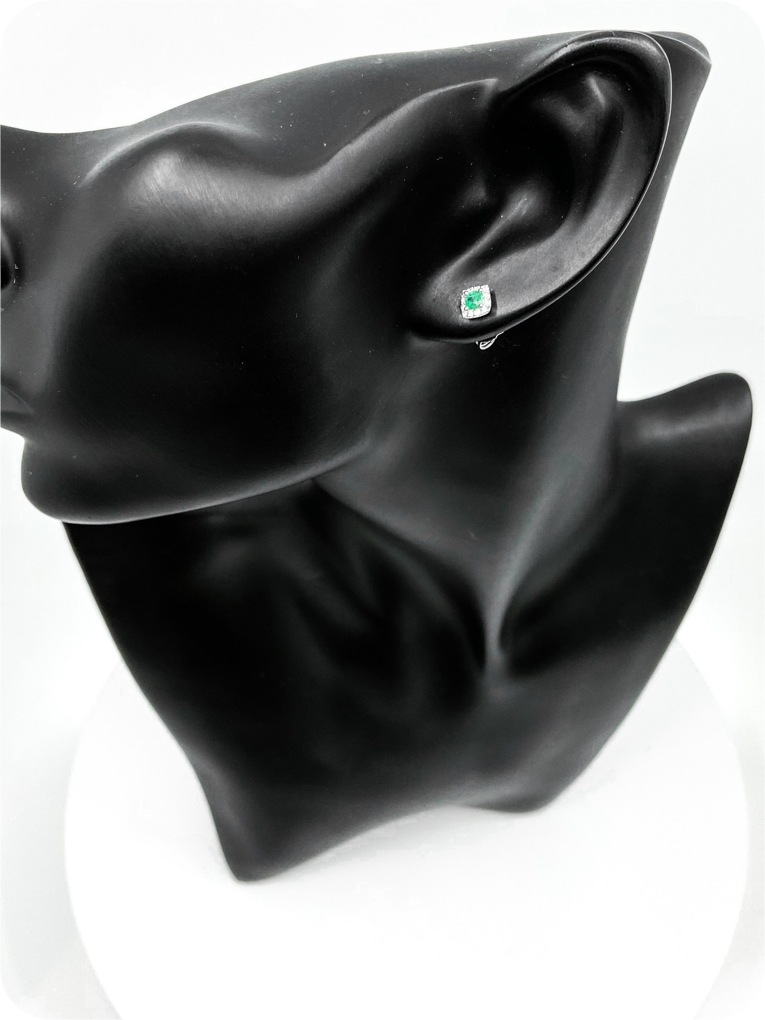 10K White Gold 0.30cttw Emerald & 0.12cttw Diamond Halo Stud Earrings