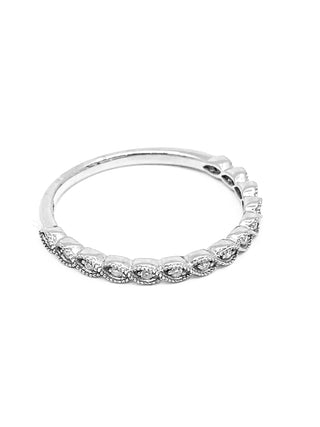 Anillo de oro blanco de 10 quilates con diamantes de talla redonda de 0,07 quilates, talla 7
